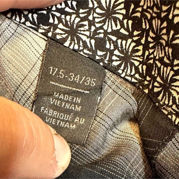 14TH & UNION Trim Fit Stretch Plaid Button Down Shirt 17.5 34 35 Black Gray - Picture 6 of 6